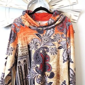 Leo & Nicole‎ Paisley Patchwork Cowl Neck Long Sleeve Top Size Large